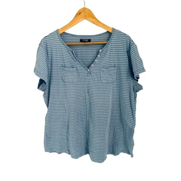 CHAPS Cotton Henley Light Blue Stripes Short Sleeve Size XLarge - Picture 1 of 5